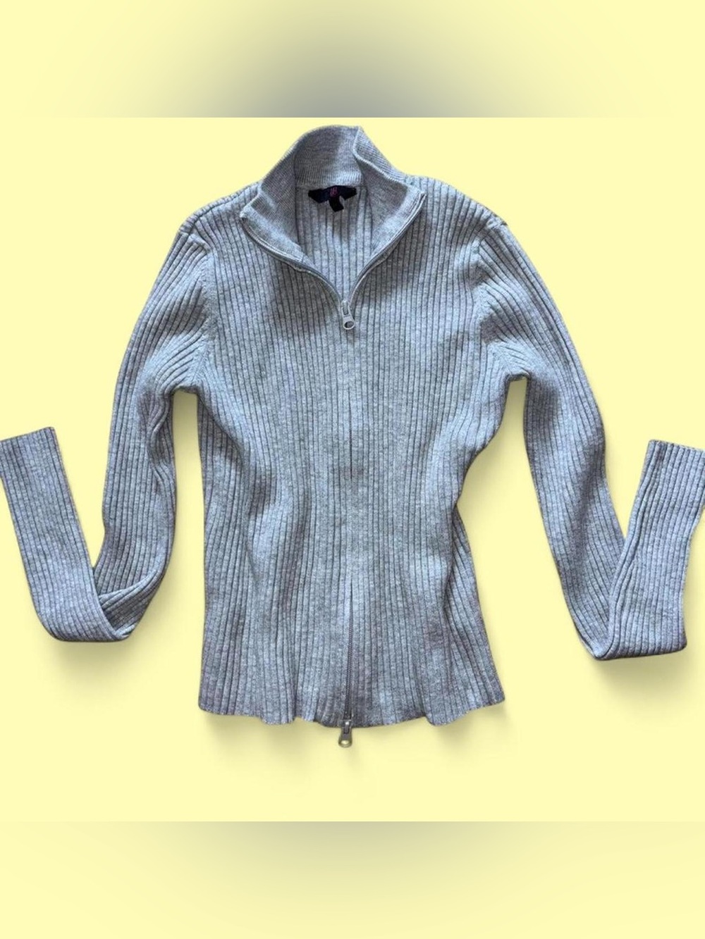 NOBO Ribbed Zip-Front Mock Neck Sweater - Light Gray